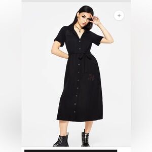 Disturbia Fairfolk Embroidery Button Down Goth Midi Dress Size 6 NWT